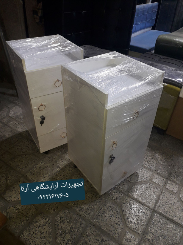 ترولی سینی استیل بدنه فلزی ۵ کشو در دورنگ سفید مشکی